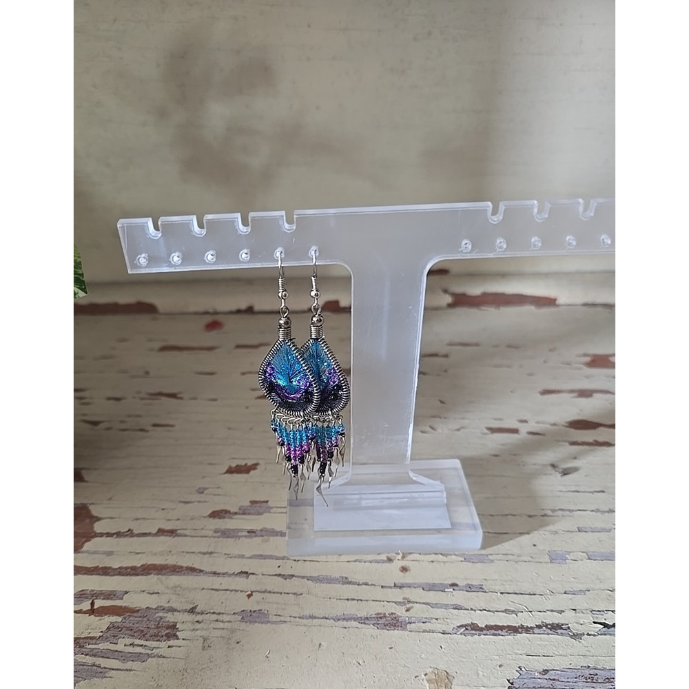 Handcrafted Beaded Woven Thread Boho Teardrop Fashion Jewelry Dangle Earrings